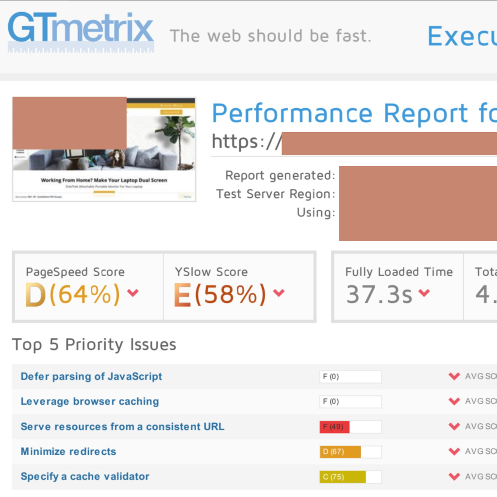 Performance report before optimizations